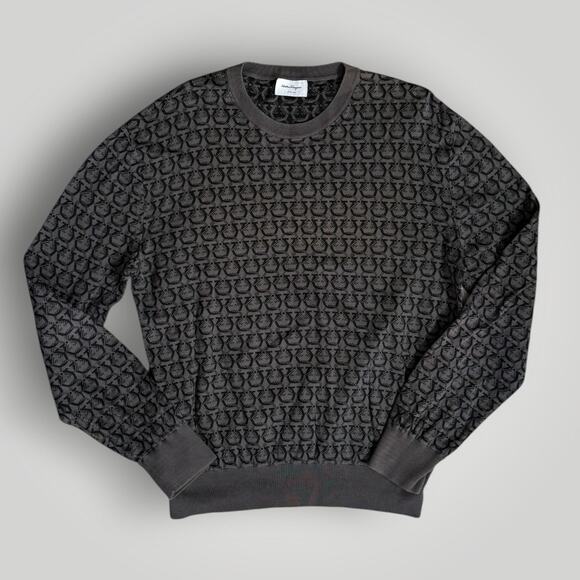 FERRAGAMO Gancini patterned crewneck sweater sz L - Picture 1 of 7